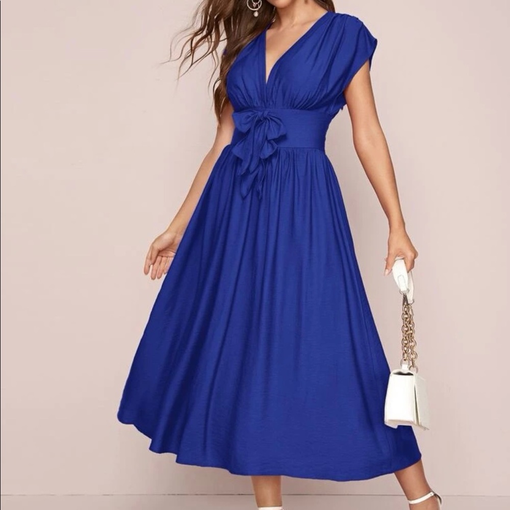Royal Blue SHEIN Wide Waistband Dress